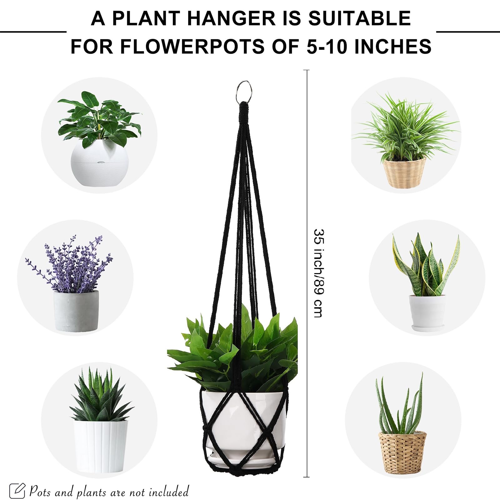 YIBOT Macrame Plant Hanger 35 Inch Black with potted plant