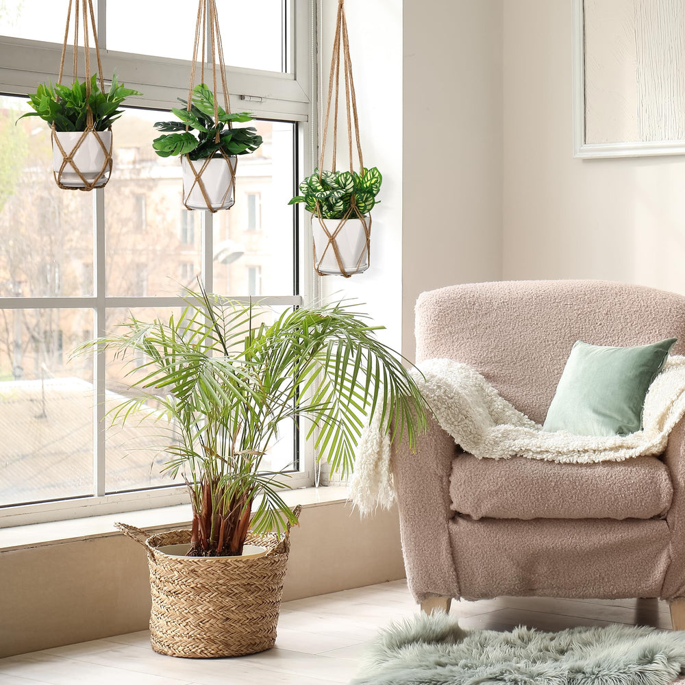 YIBOT macrame plant hanger with various potted plant styles