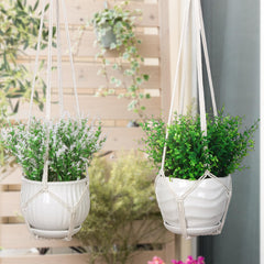 YIBOT macrame plant hangers displayed on a balcony