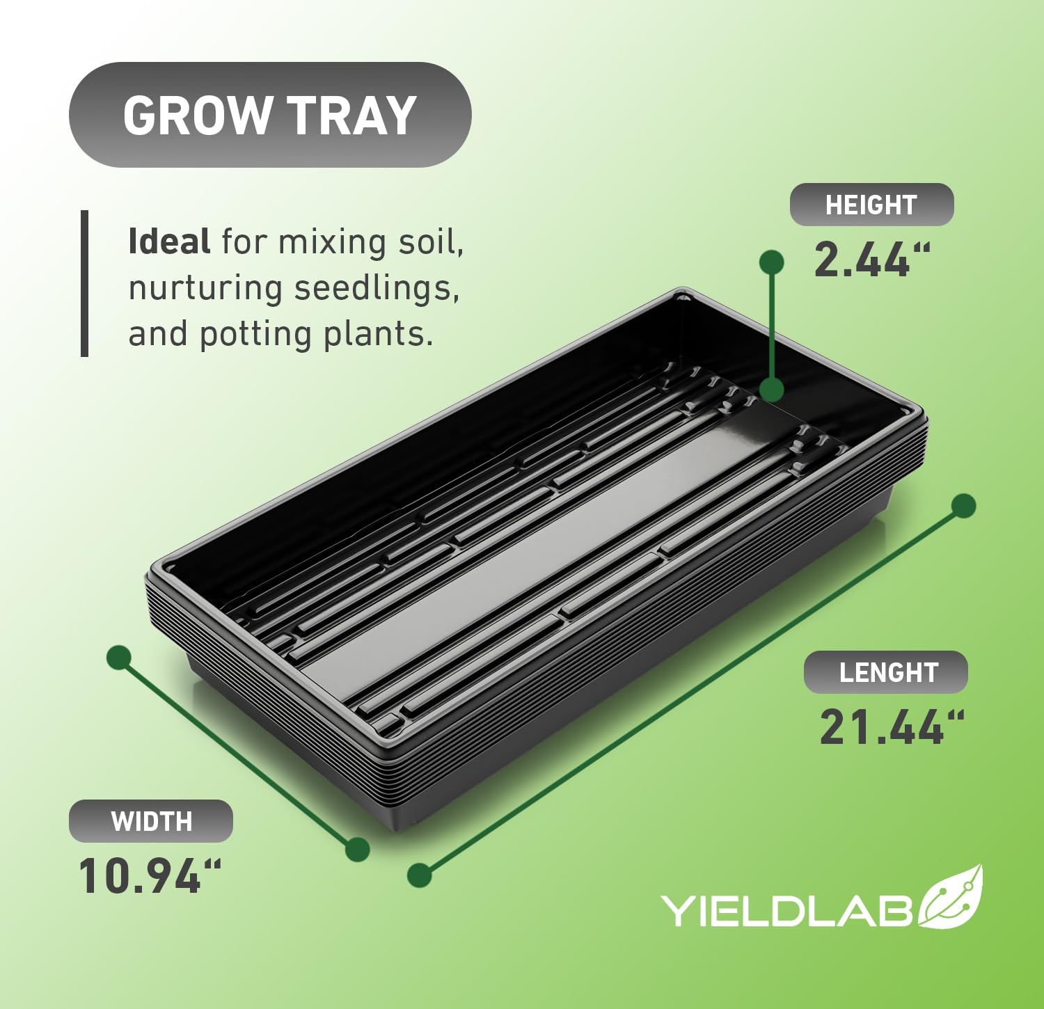 Yield Lab 10x20 Inch black propagation tray side view