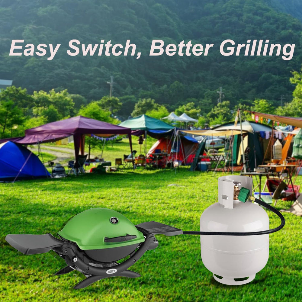 Yigiao propane hose connected to a 20 lb propane tank