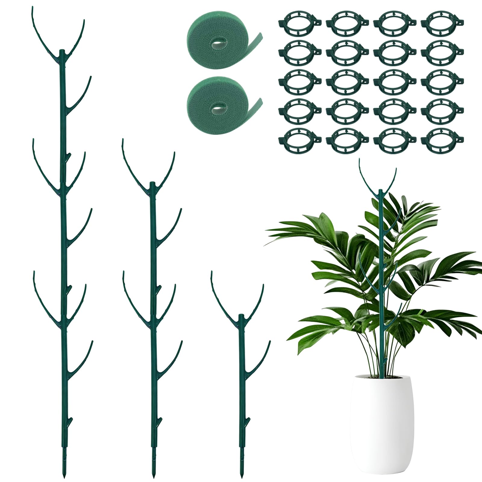 YILEGSYO Plant Support Stakes 15 pack green plastic front view