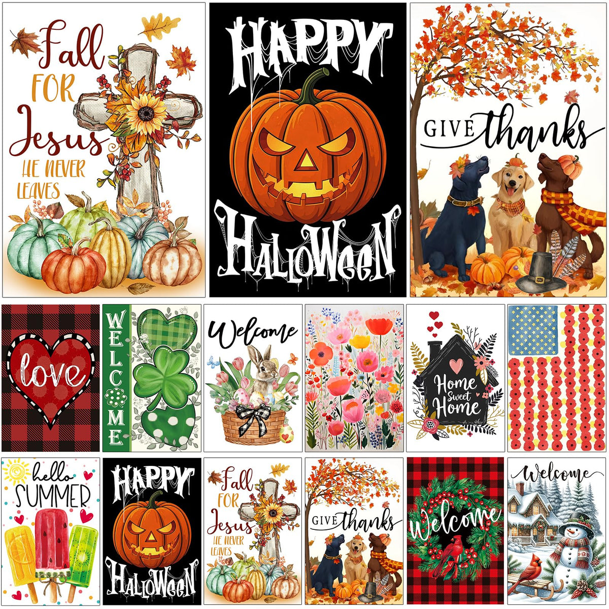 Yileqi 12-piece seasonal garden flags set with multicolor designs