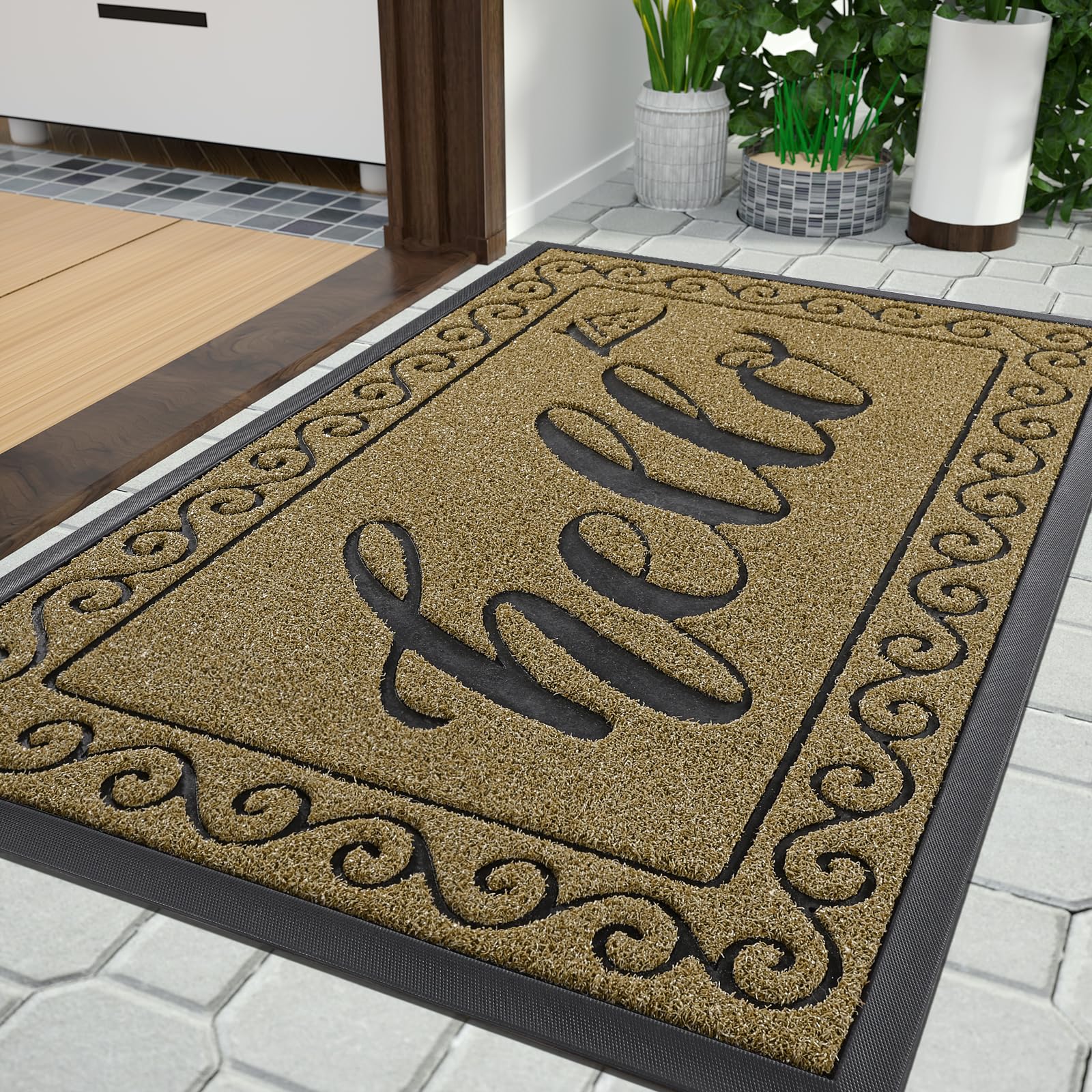 Yimobra 36x24 Inch Welcome Mat beige brown front view