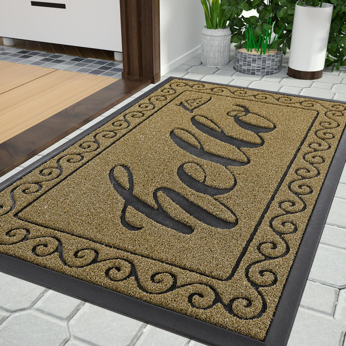 Yimobra 36x24 Inch Welcome Mat beige brown front view
