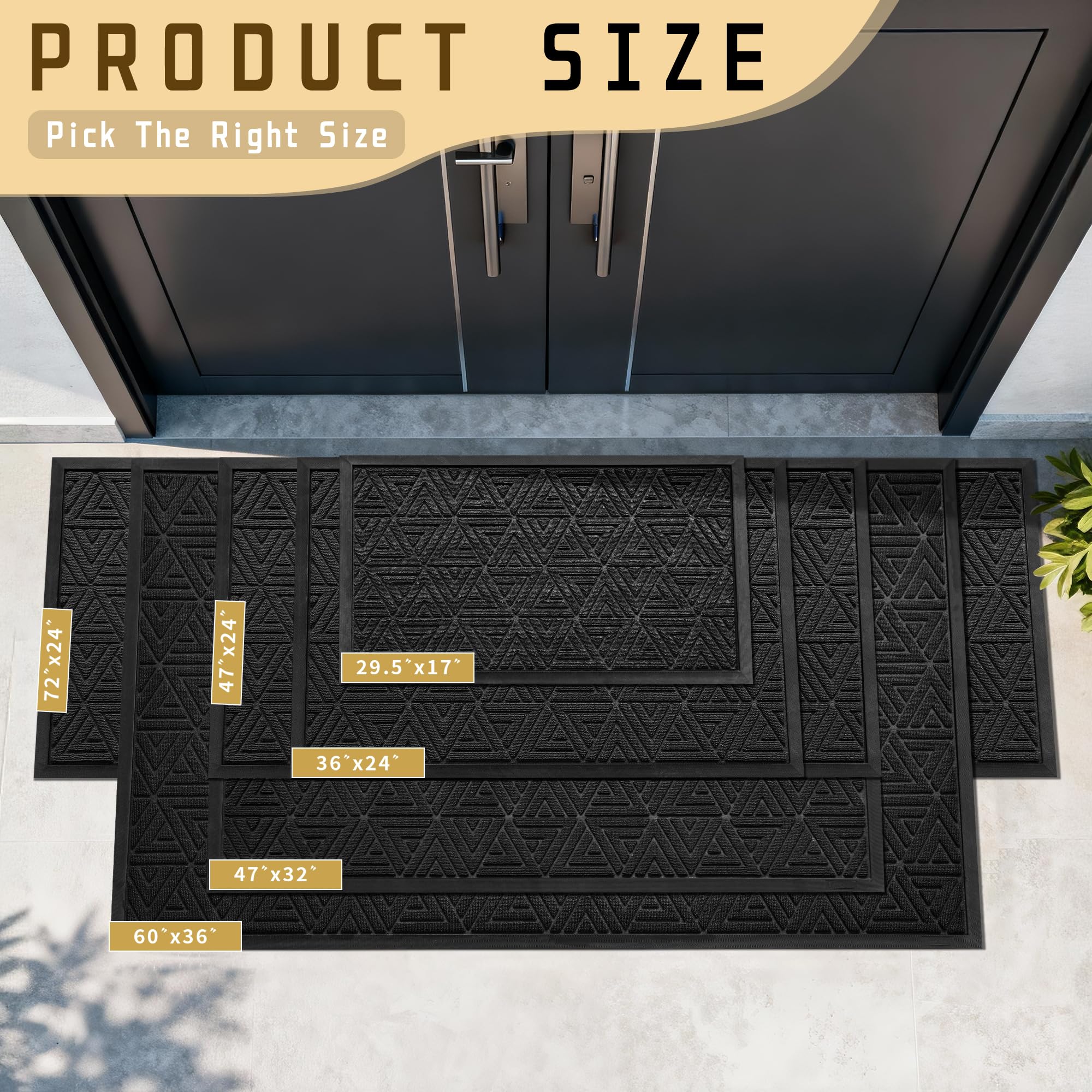 Yimobra black doormat showing triangular pattern