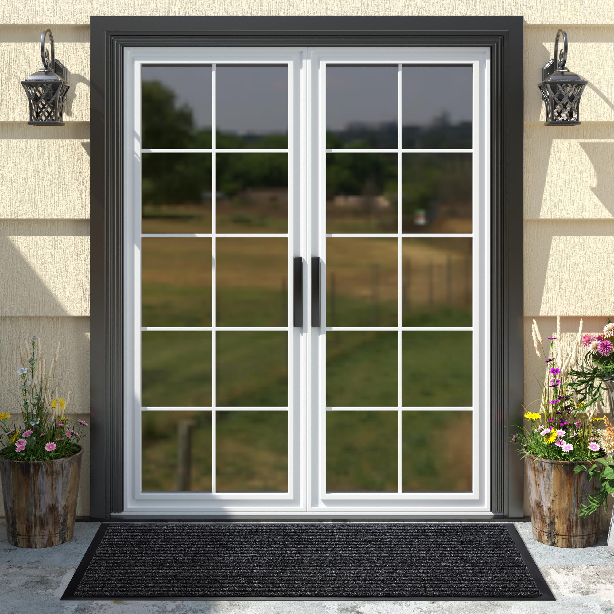 Yimobra doormat in a busy outdoor area