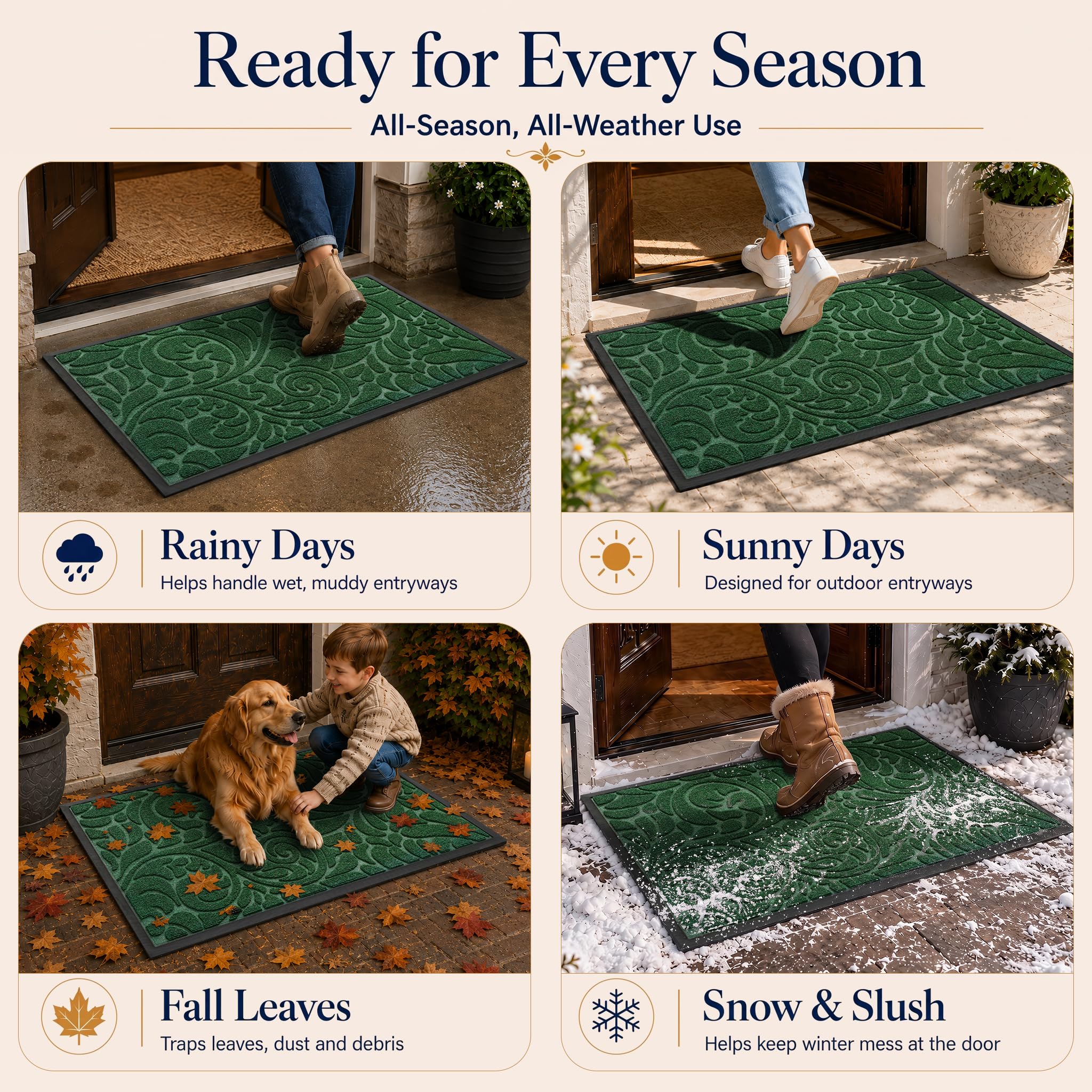Yimobra Extra Large Door Mat Green being cleaned with a vacuum