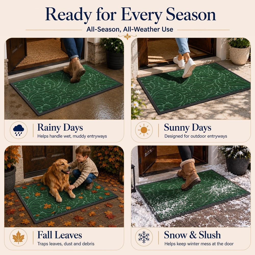 Yimobra Extra Large Door Mat Green being cleaned with a vacuum