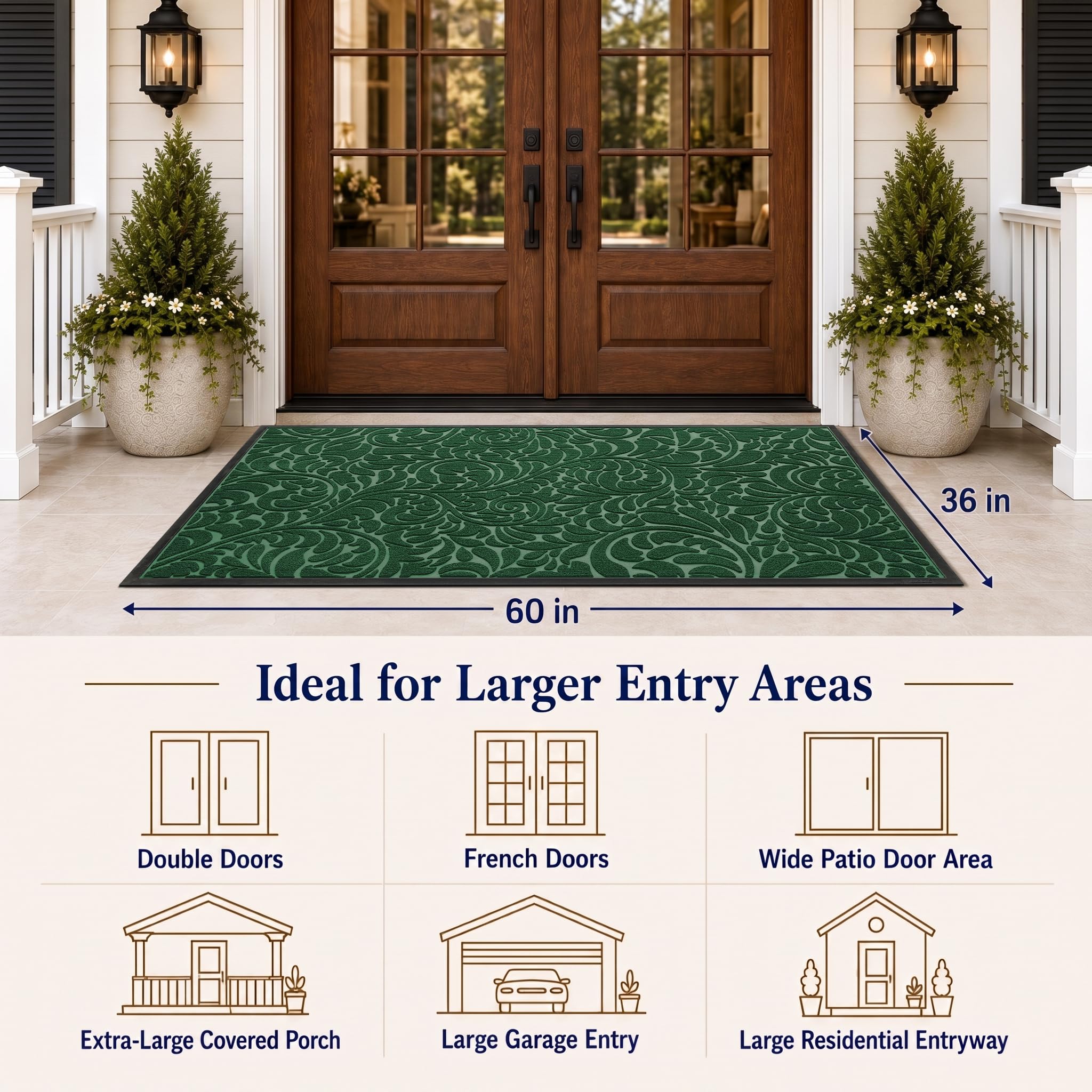 Yimobra Extra Large Door Mat Green side view