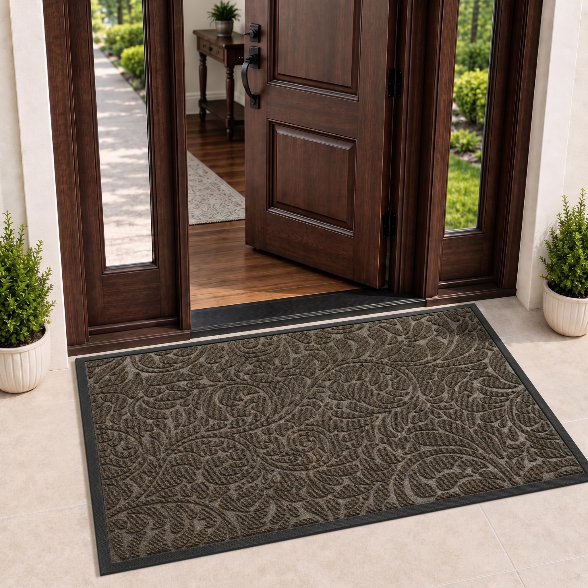 Yimobra Extra Large Front Door Mat floral design front view