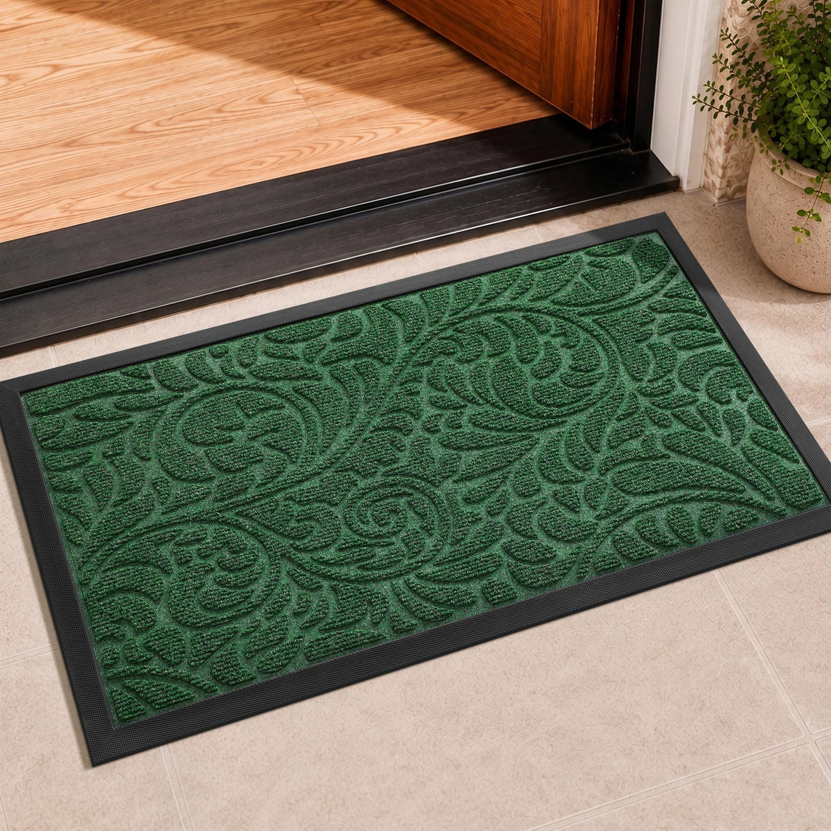 Yimobra Front Door Mat Green floral design front view