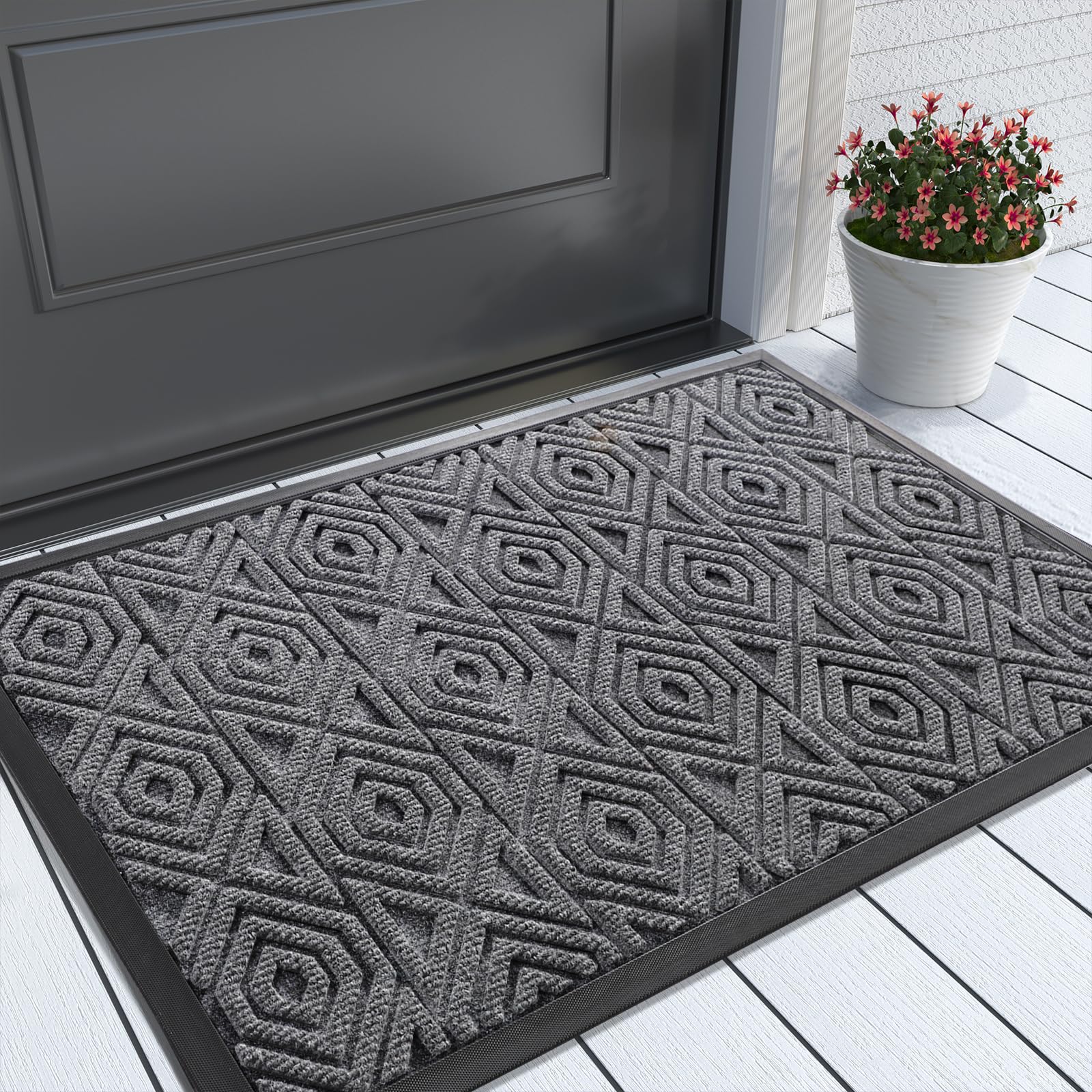 Yimobra Indoor Outdoor Doormat front view, grey, 29.5x17 inches