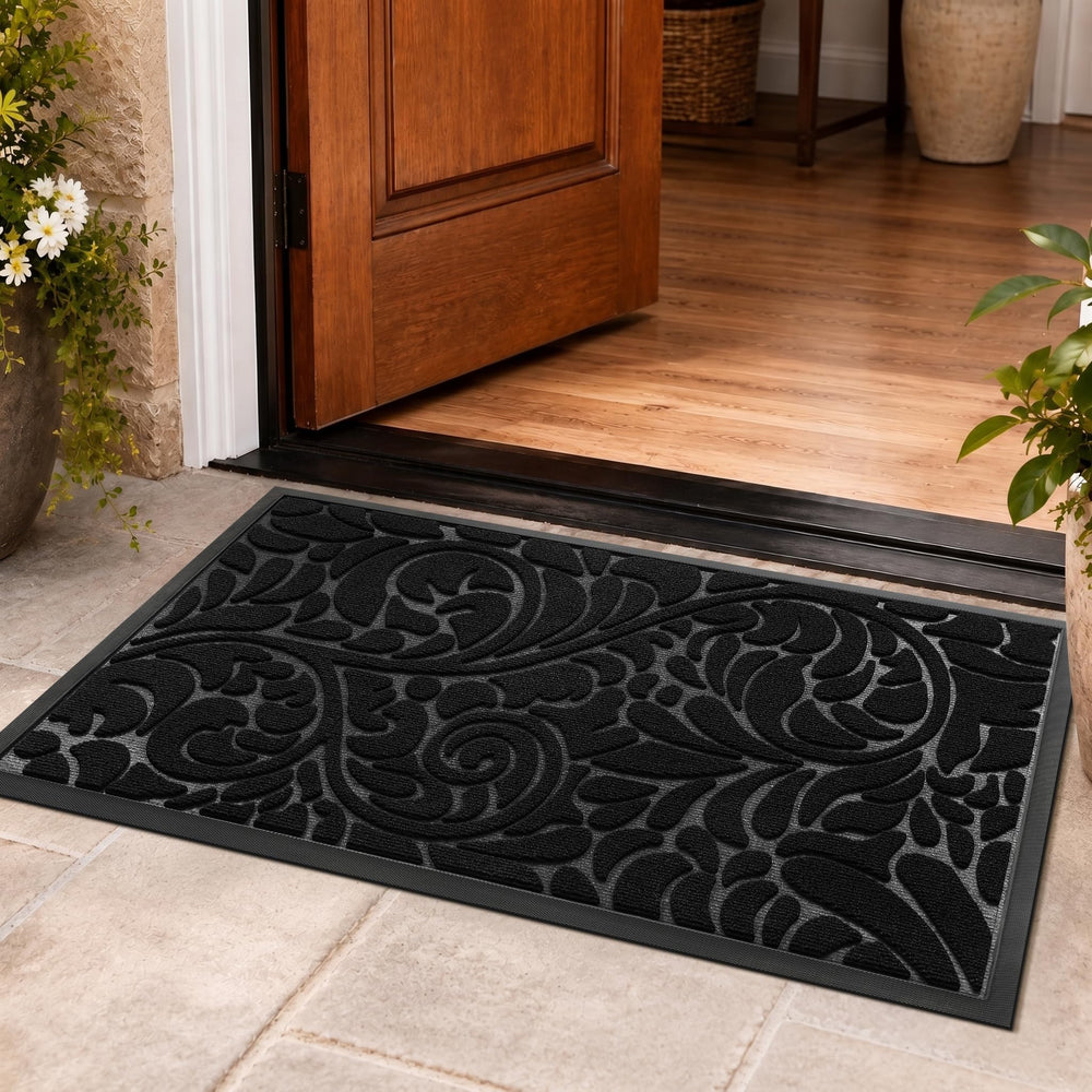 Yimobra Large Door Mat 36x24 Inch floral outdoor mat in black