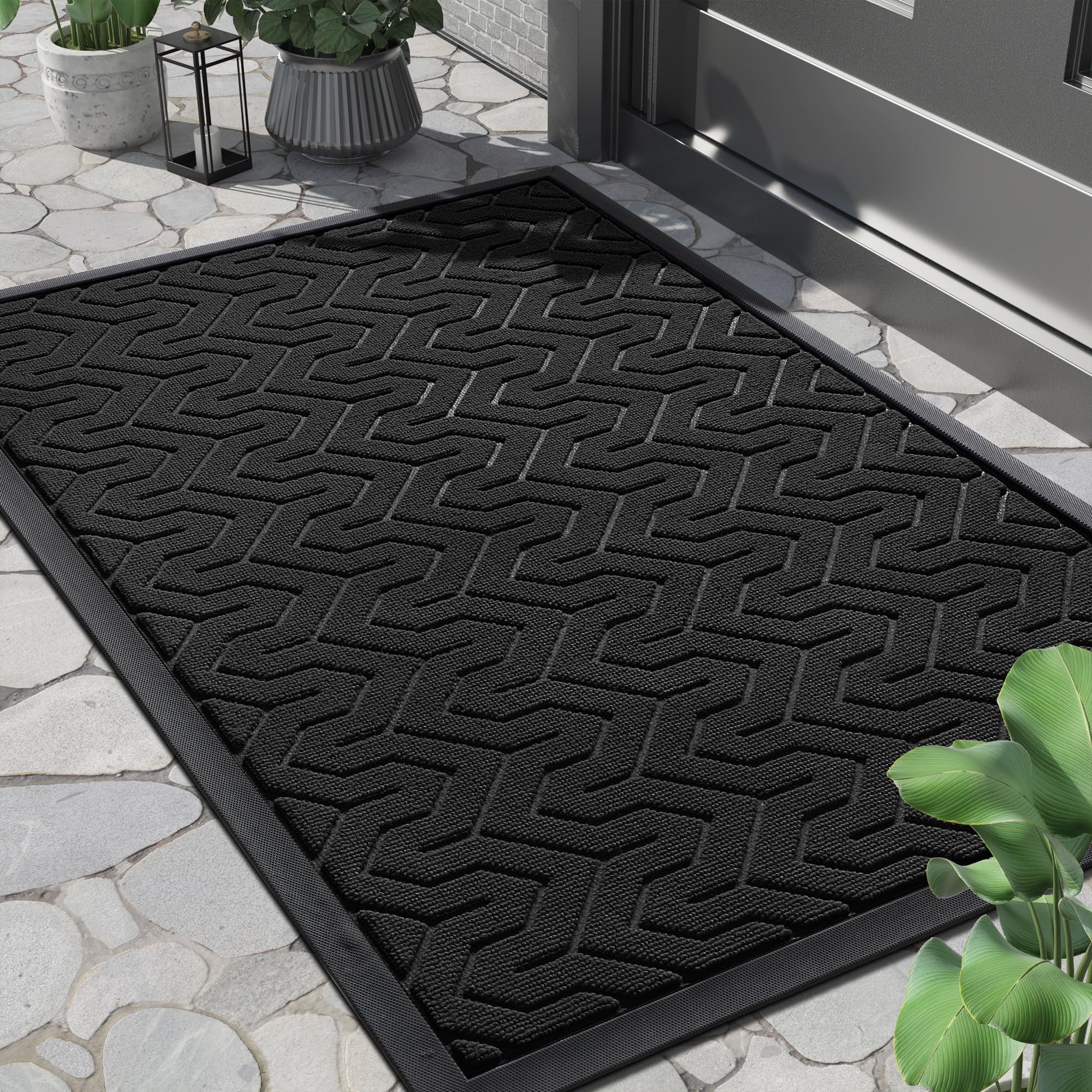 Yimobra Large Indoor Outdoor Mat front view, black, 36x24 inches