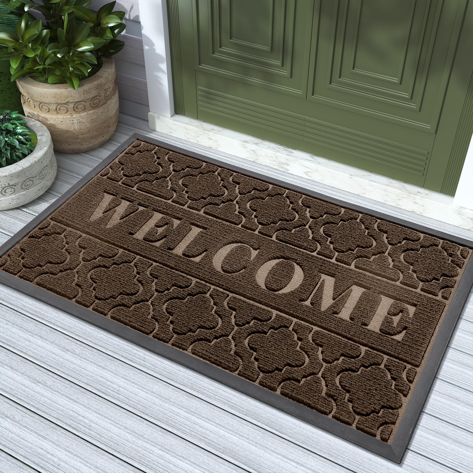 Yimobra Large Welcome Door Mat 36x24 inch brown front view