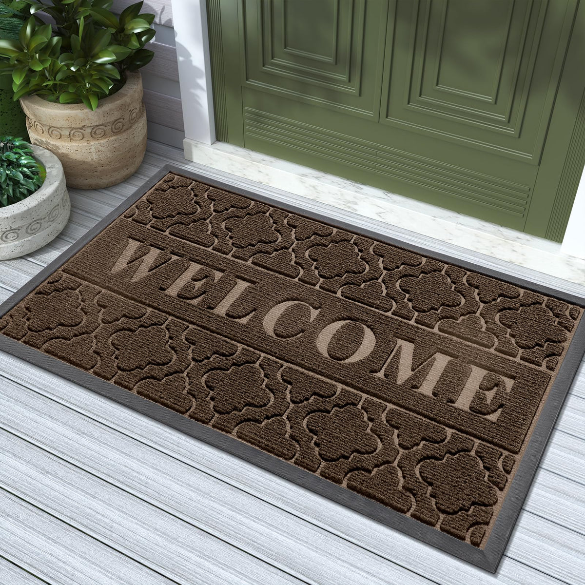 Yimobra Large Welcome Door Mat 36x24 inch brown front view