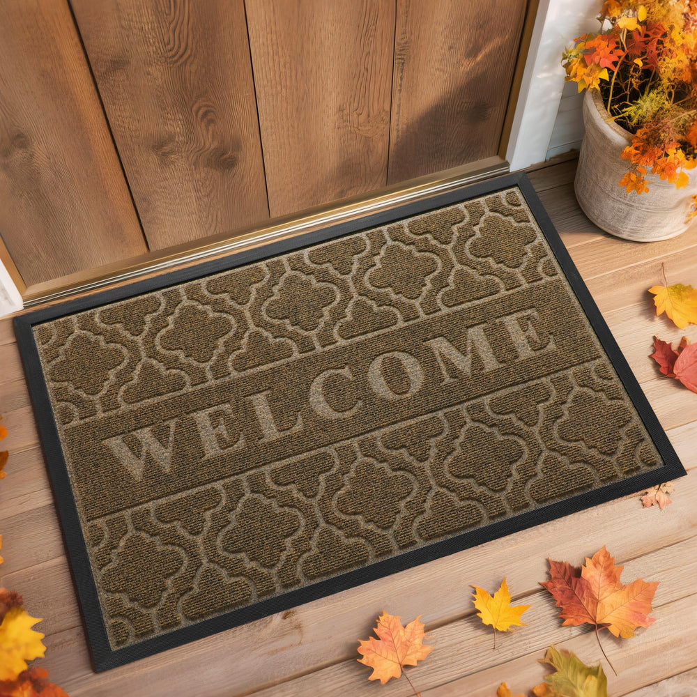 Yimobra Large Welcome Door Mat 36x24 inch in Coffee front view