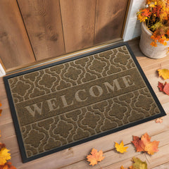 Yimobra Large Welcome Door Mat 36x24 inch in Coffee front view