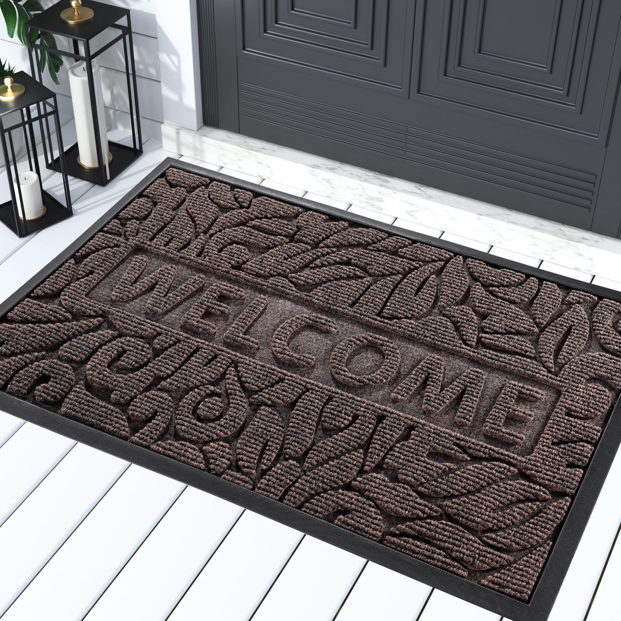 Yimobra Large Welcome Mat 36x24 brown front view