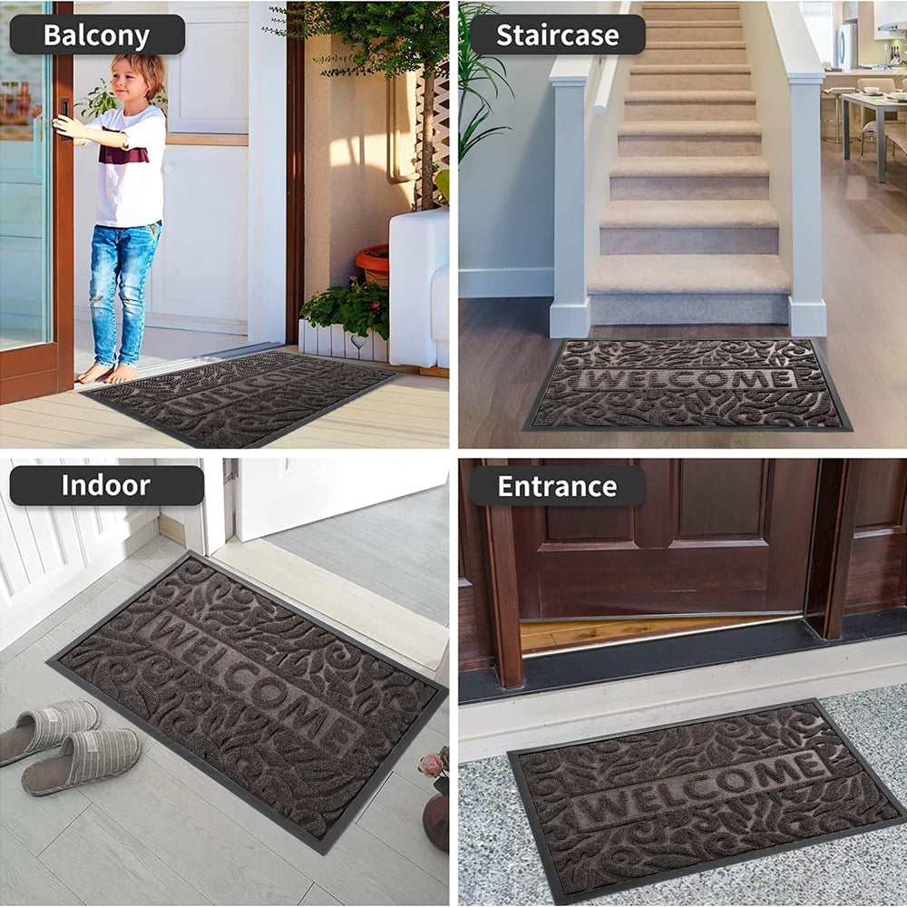 Yimobra large welcome mat in outdoor patio setting