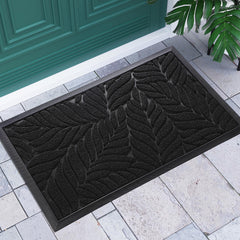 Yimobra Leaf Pattern Door Mat 36 x 24 in, black front view