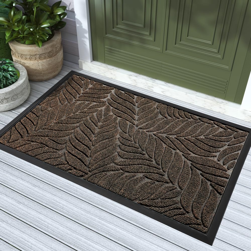Yimobra Leaf Pattern Door Mat 36x24 inch front view