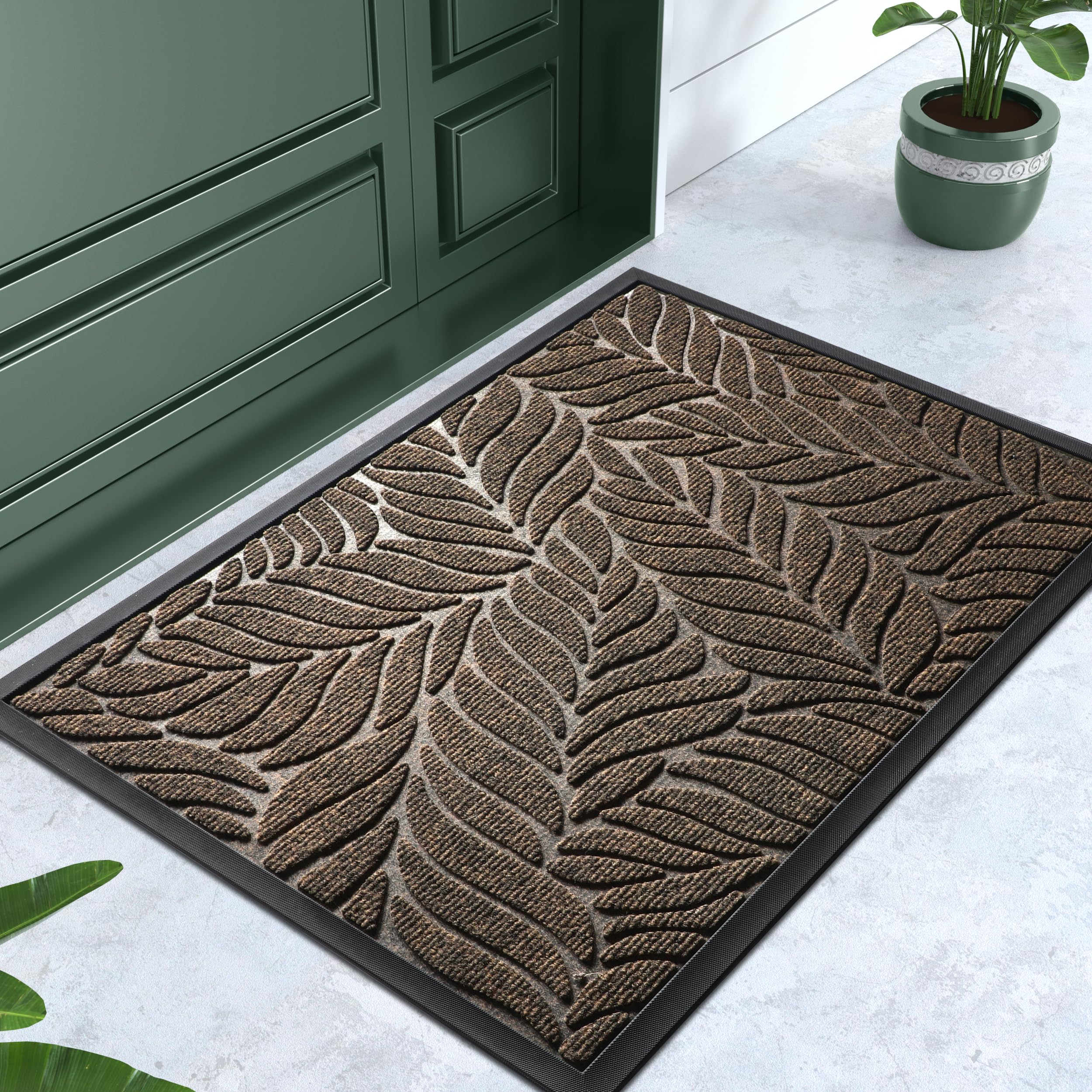Yimobra Leaf Pattern Door Mat displayed at an entryway