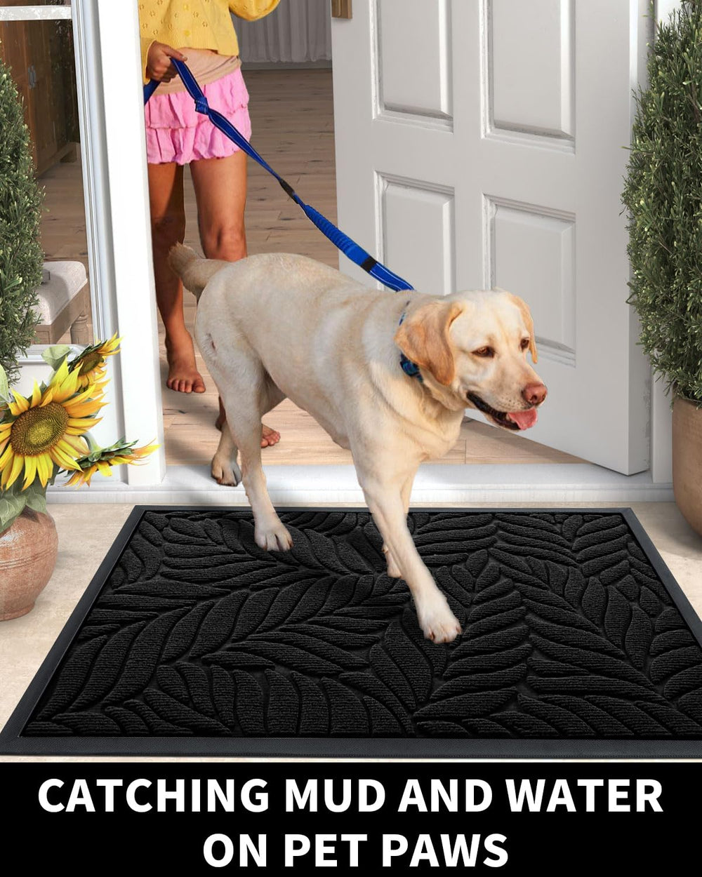 Yimobra Leaf Pattern Door Mat displayed in a garden setting