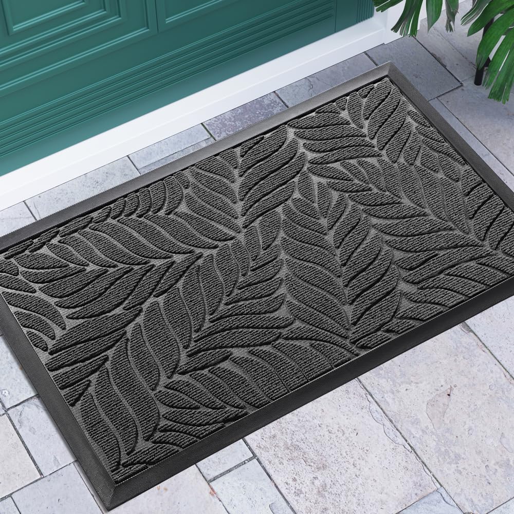 Yimobra Leaf Pattern Door Mat Grey front view