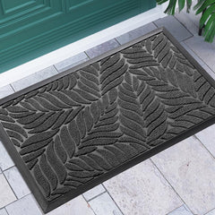 Yimobra Leaf Pattern Door Mat Grey front view