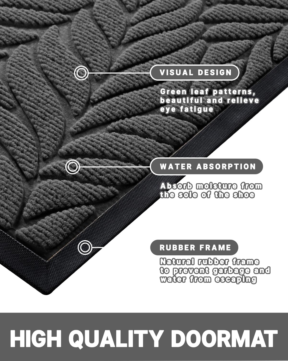 Yimobra Leaf Pattern Door Mat Grey on patio