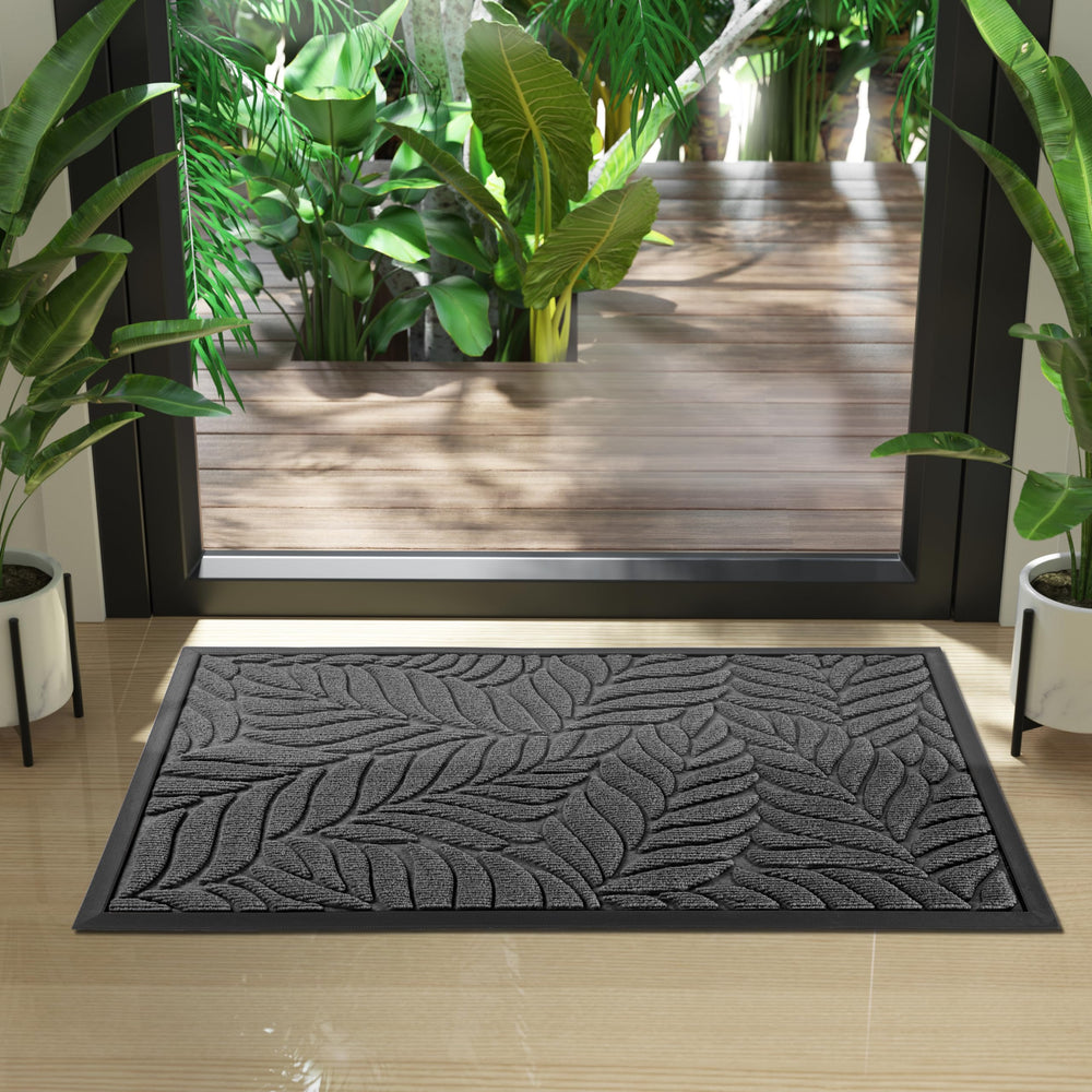 Yimobra Leaf Pattern Door Mat Grey with dirt trapping
