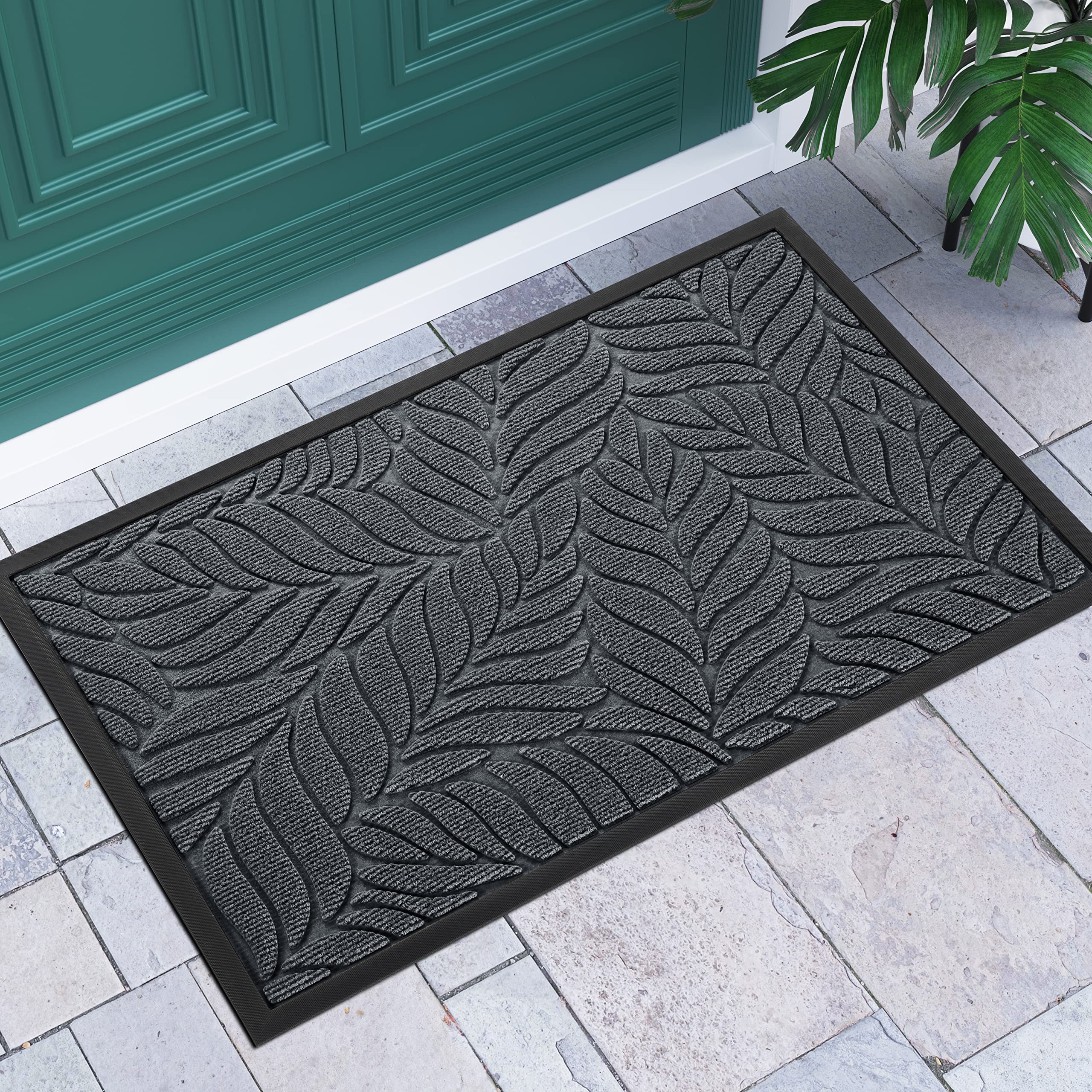 Yimobra Leaf Pattern Door Mat in Grey front view