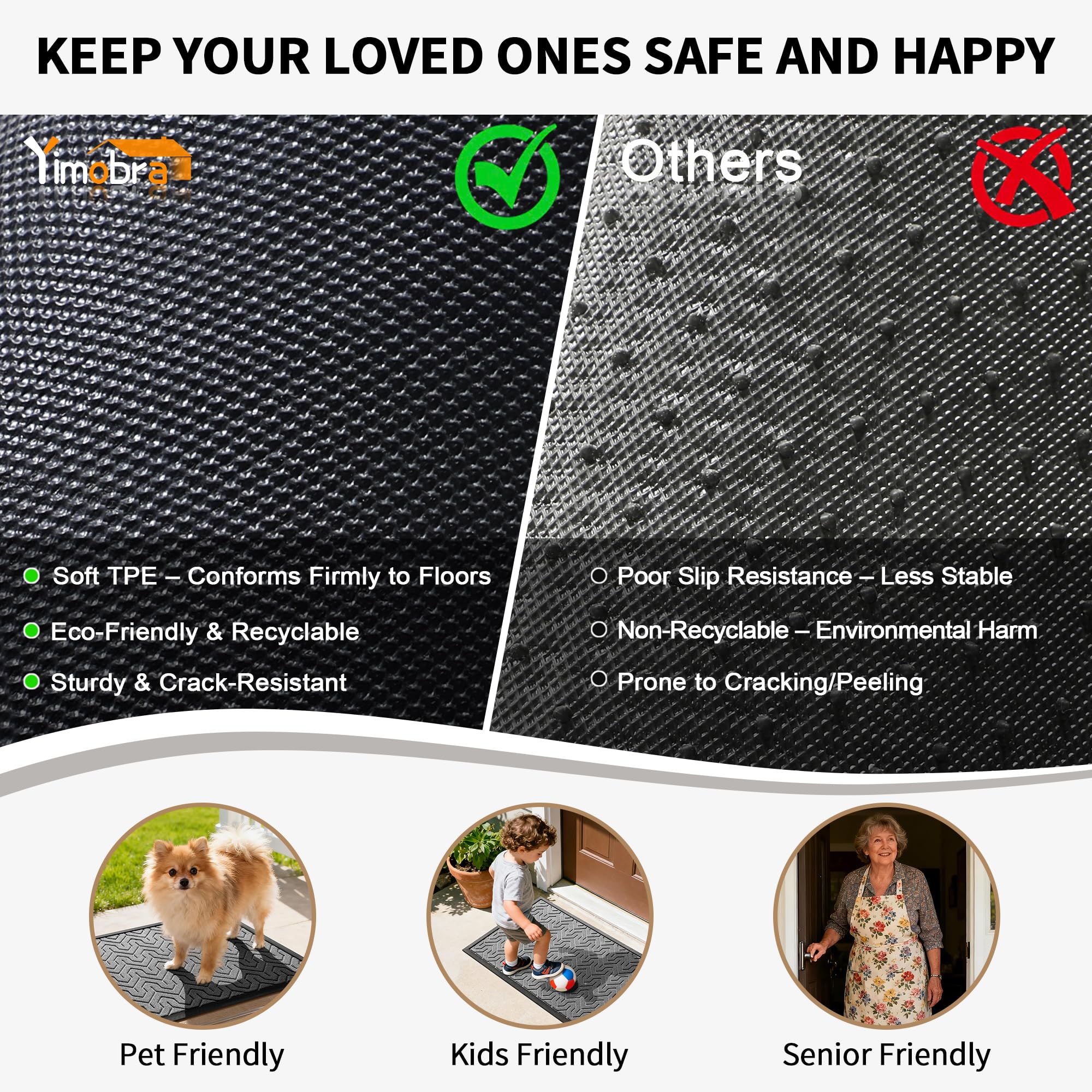 Yimobra mat with reinforced rubber border and anti-slip base