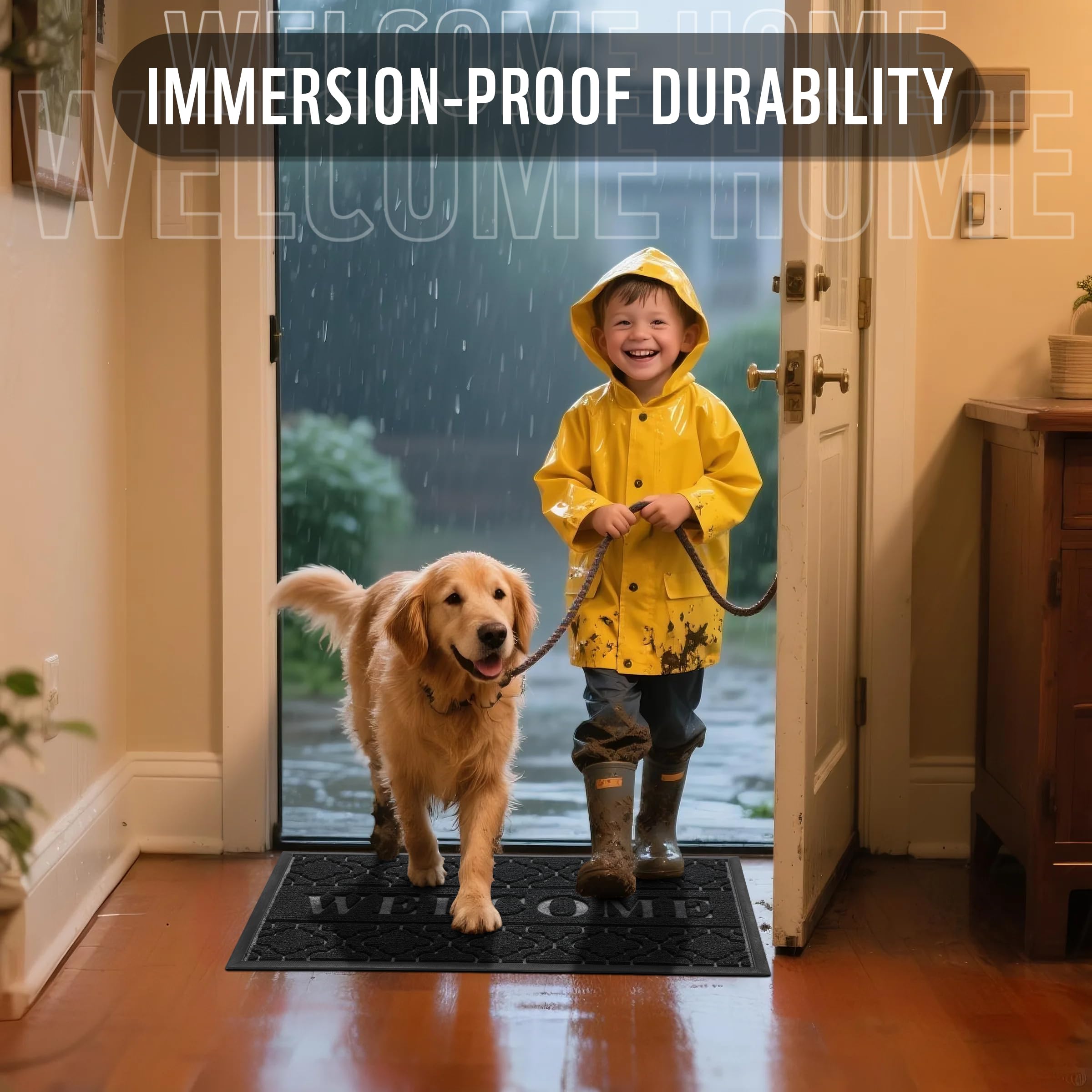 Yimobra Welcome Door Mat capturing dirt and moisture