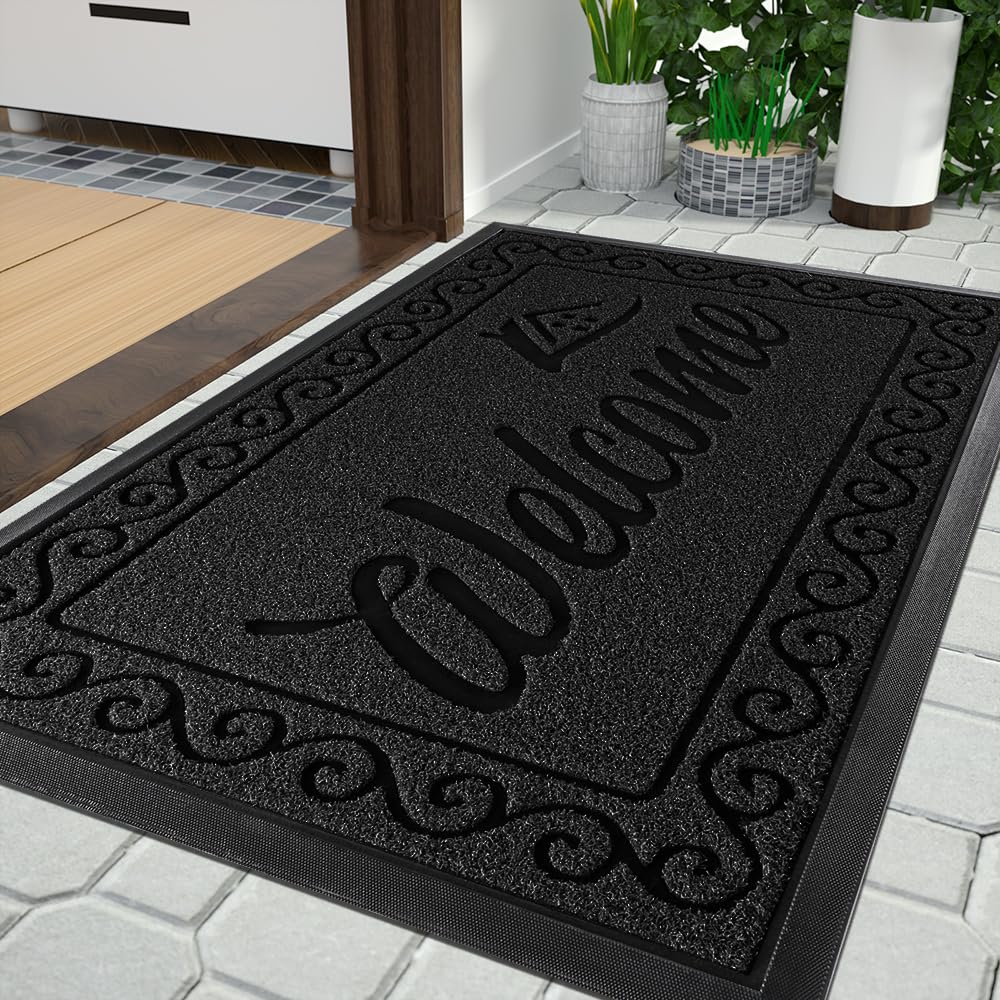 Yimobra Welcome Mat 36x24 inch black front view