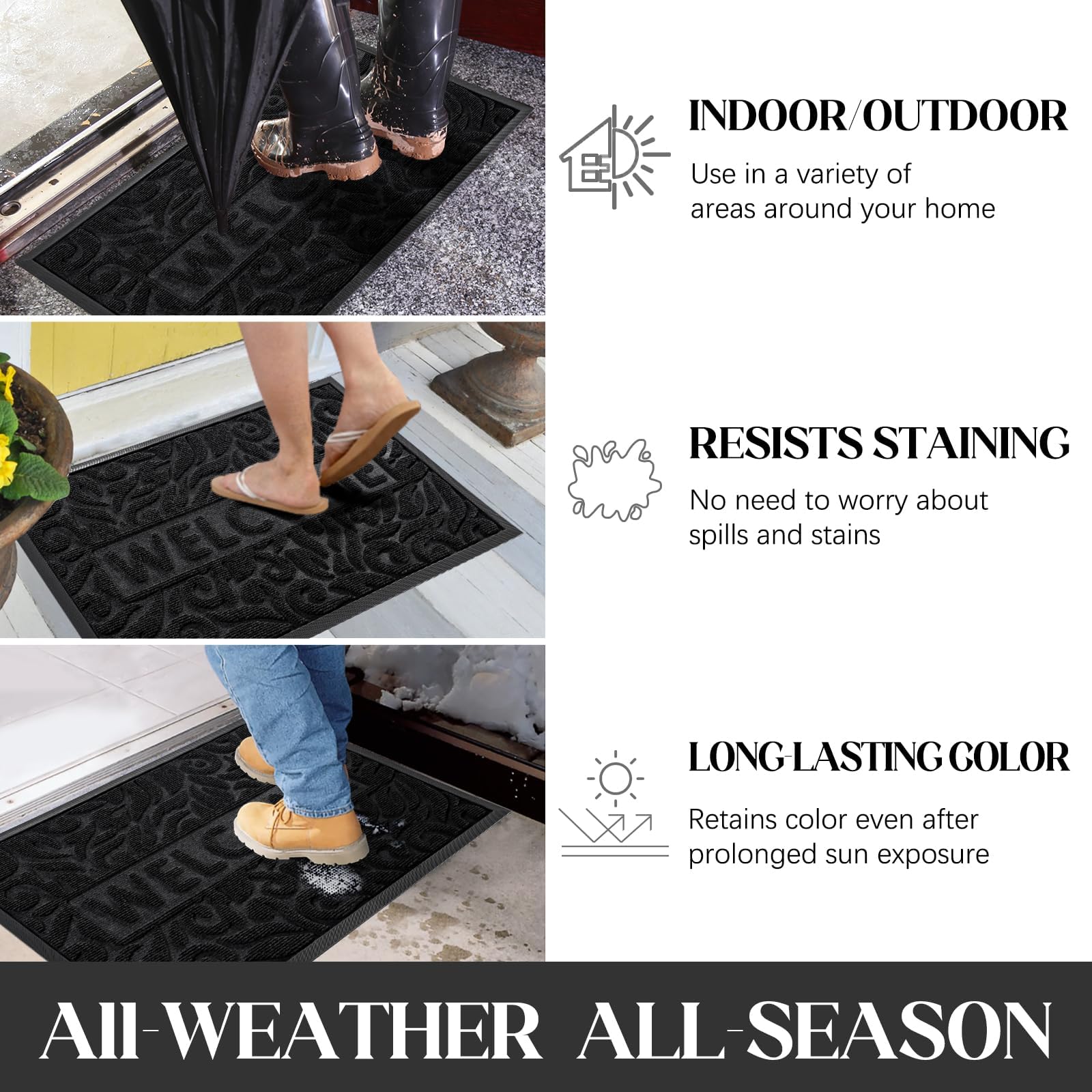 Yimobra welcome mat being cleaned with a garden hose