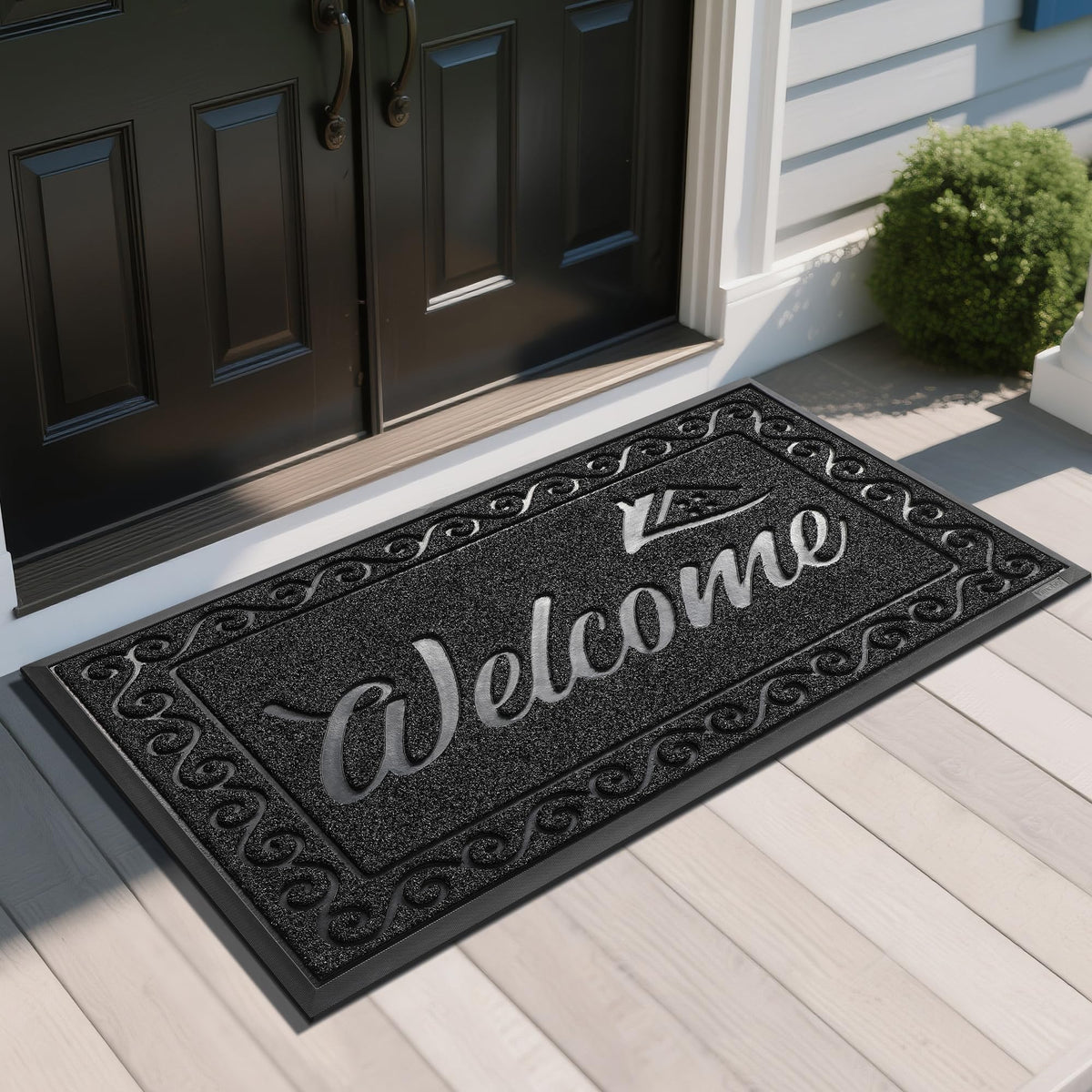Yimobra Welcome Mat front view, black, 47x24 inches
