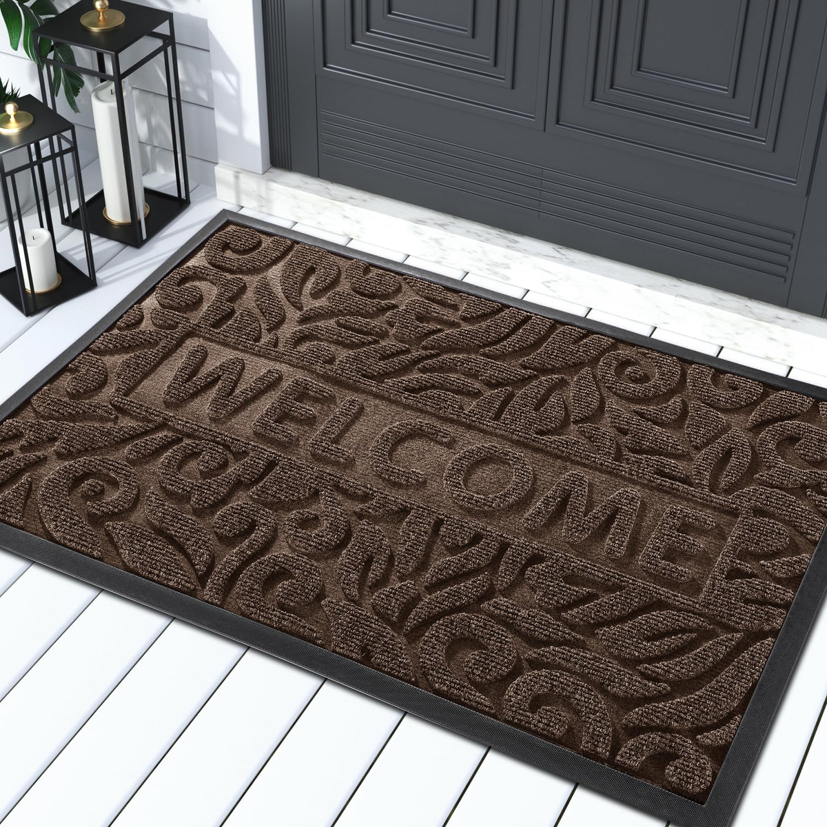 Yimobra Welcome Mat Outdoor 29.5x17 coffee colour front view