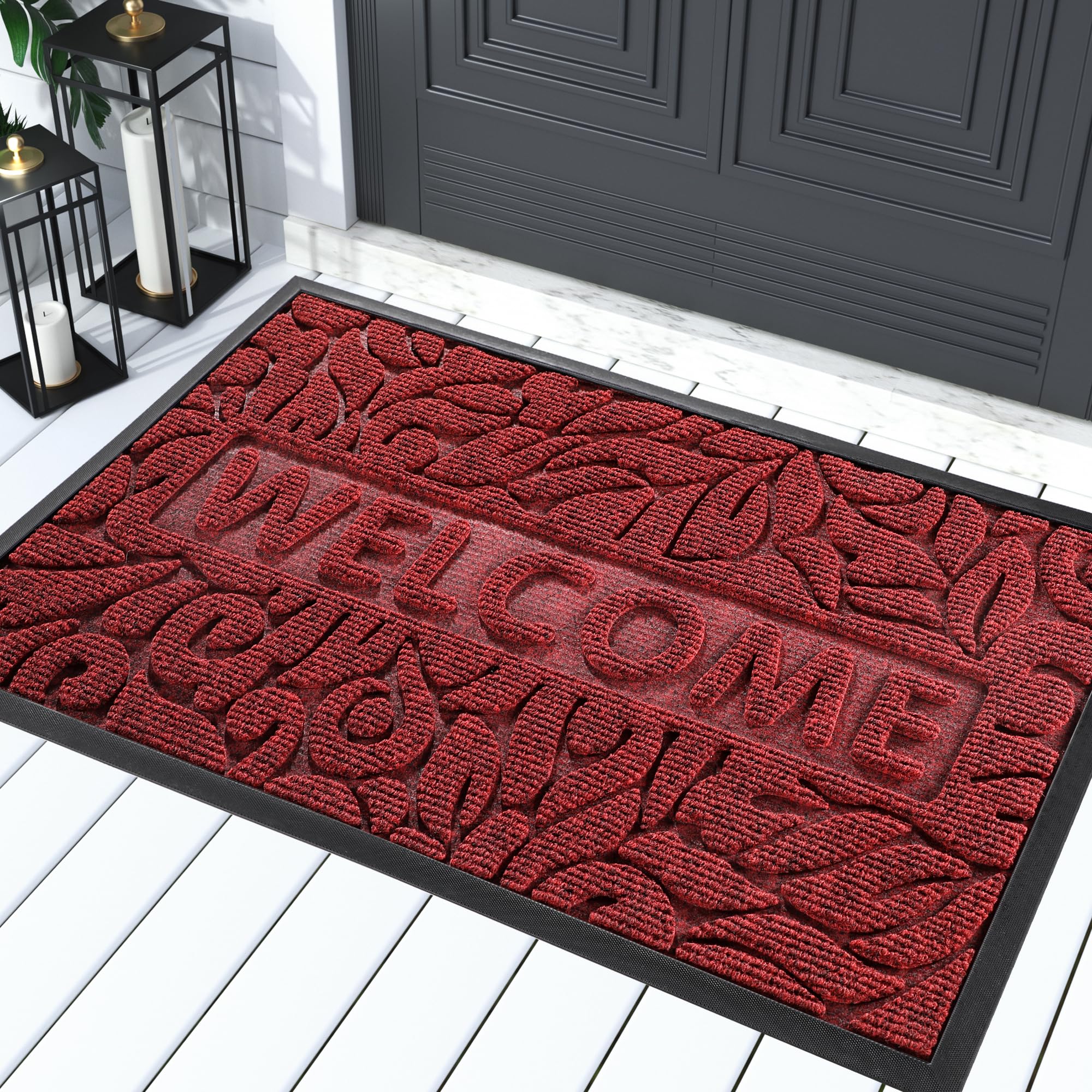 Yimobra Welcome Mat Outdoor 29.5x17 inch in wine red front view