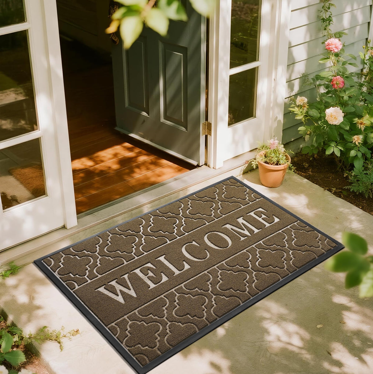 Yimobra Welcome Mat Outdoor Indoor 47x32 Coffee front view