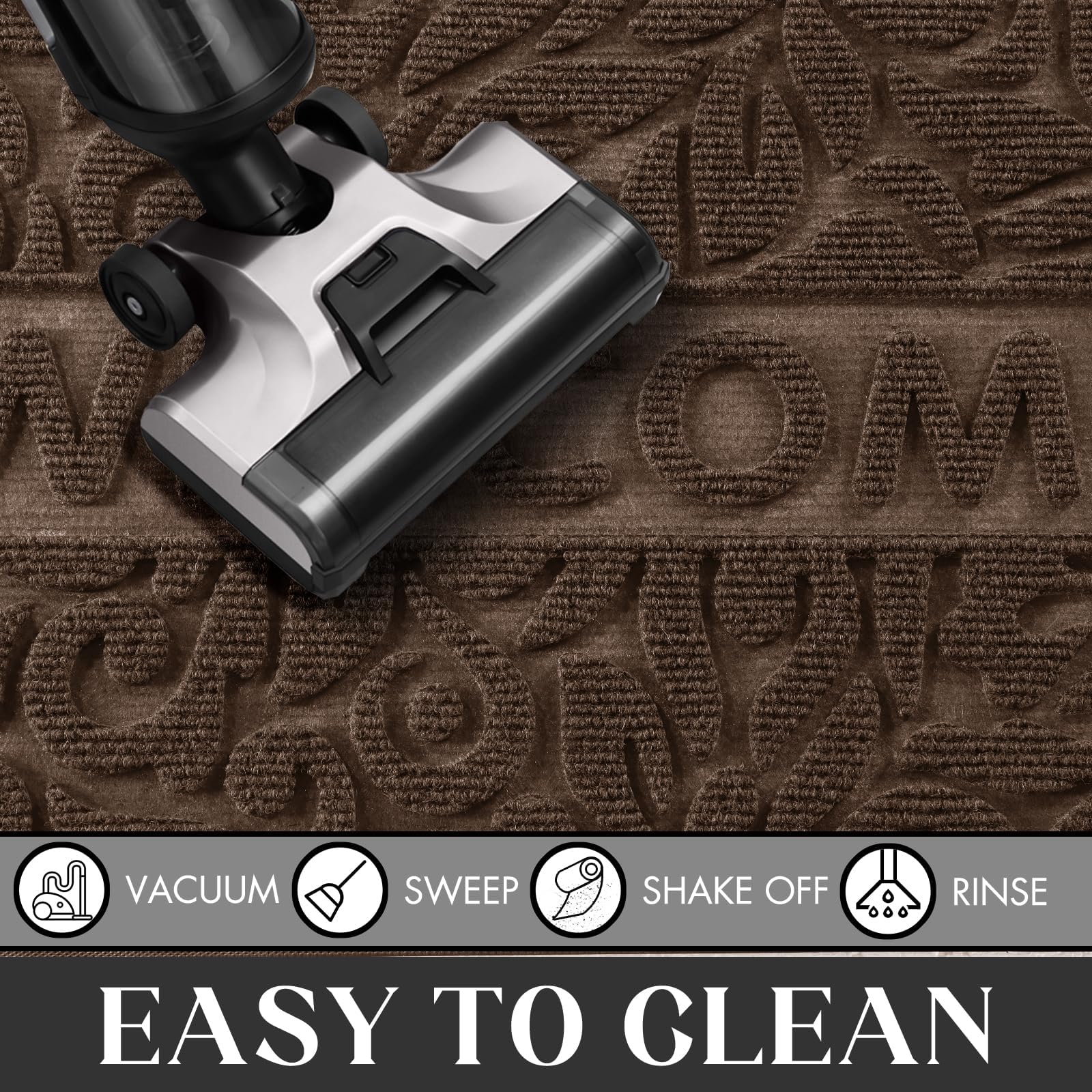Yimobra Welcome Mat Outdoor showcasing easy cleaning with hose