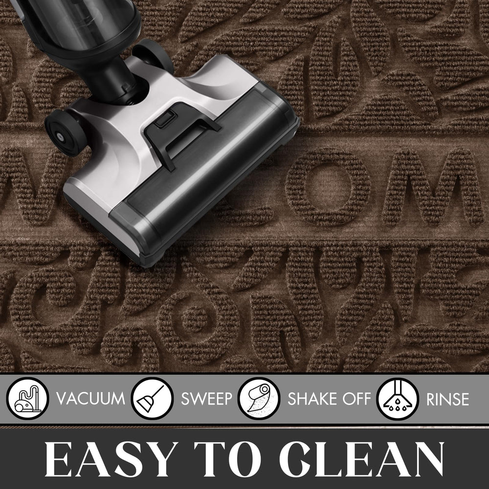 Yimobra Welcome Mat Outdoor showcasing easy cleaning with hose
