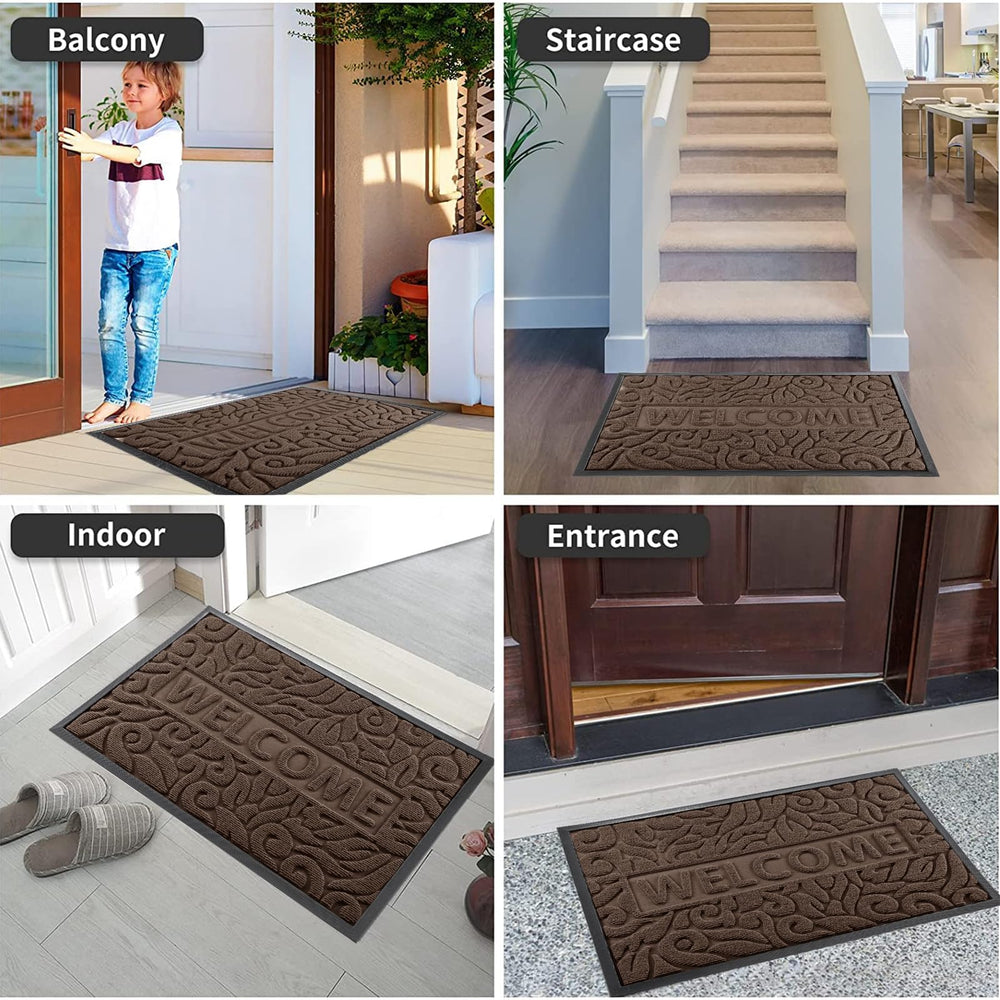 Yimobra Welcome Mat Outdoor with welcome pattern close-up