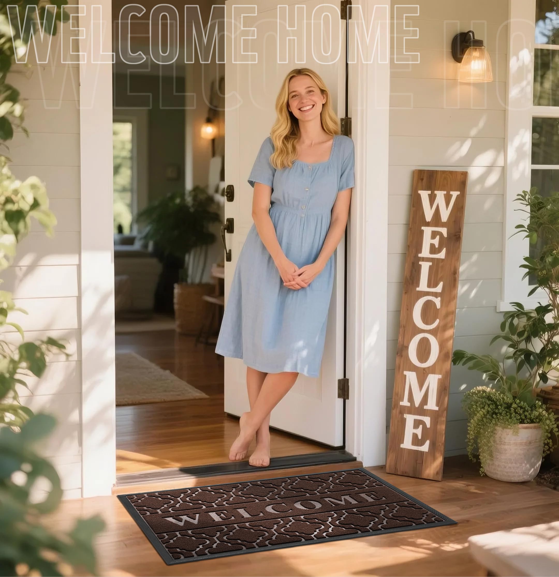 Yimobra welcome mat showing raised WELCOME pattern