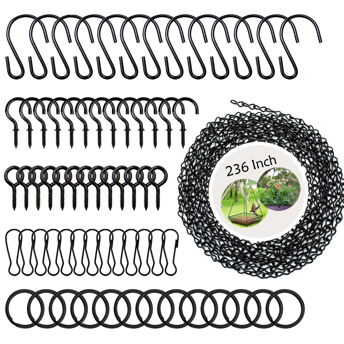 YINGFENG 236 Inch black metal hanging chain and hooks set with accessories