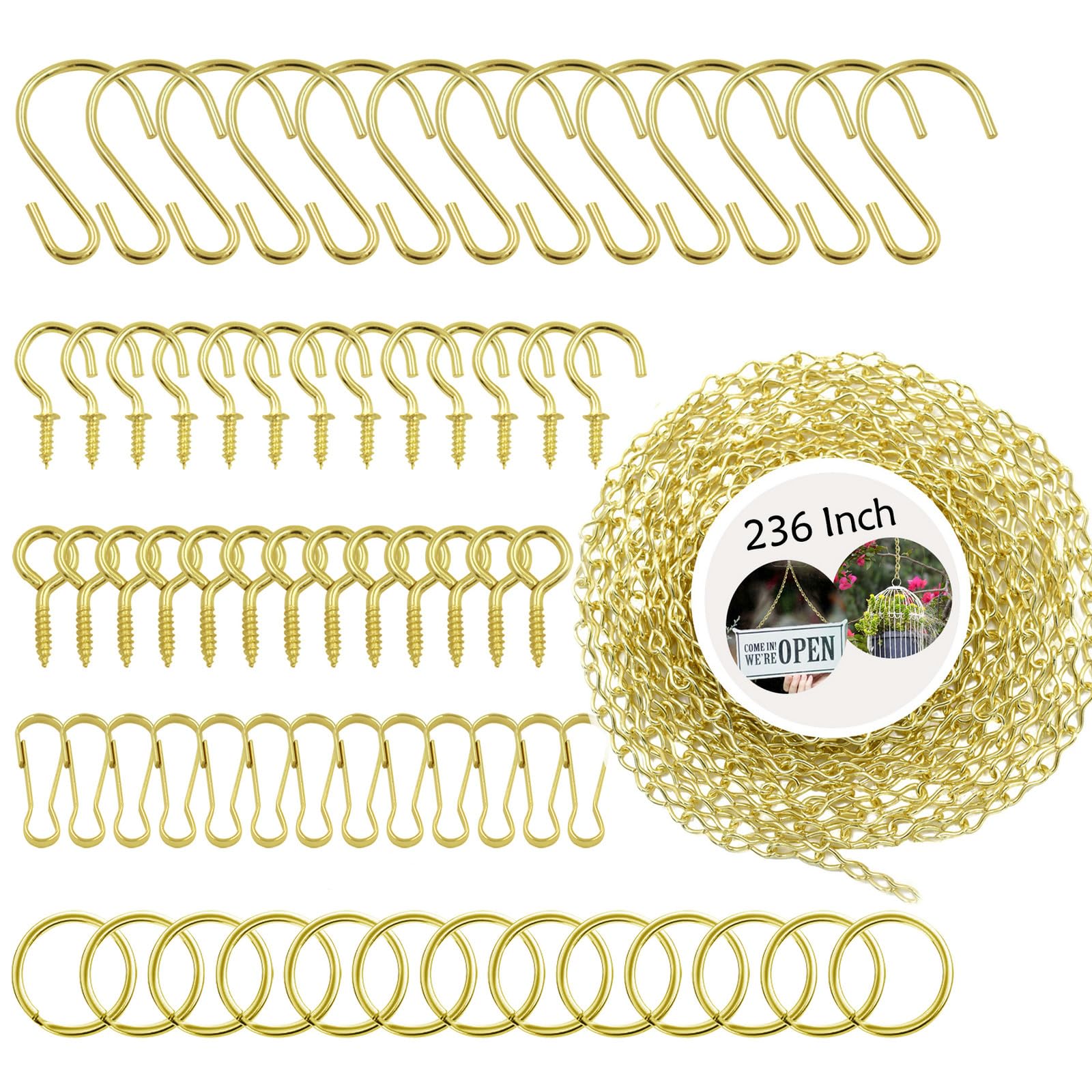 YINGFENG 236 Inch Gold Hanging Basket Chain Kit with hooks and clips