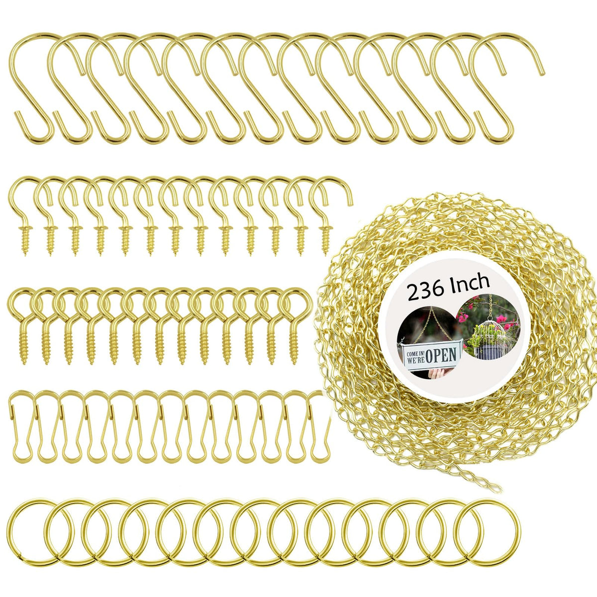 YINGFENG 236 Inch Gold Hanging Basket Chain Kit with hooks and clips
