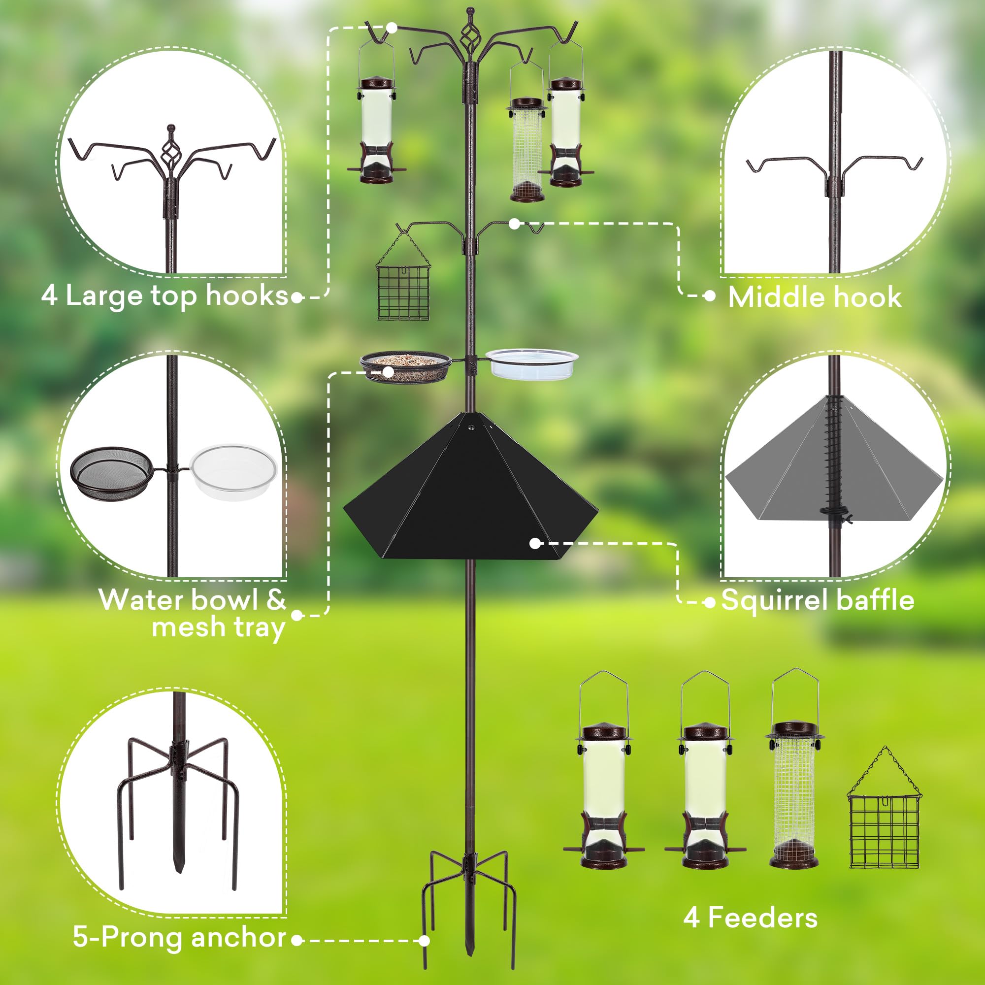 YINGYM Bird Feeding Station with various feeders and water bowl